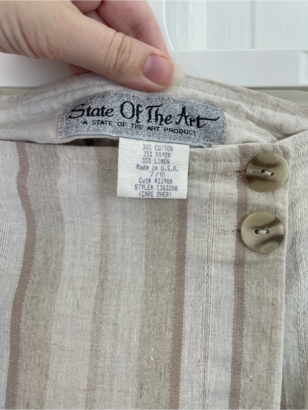 VTG Linen Blend Striped Cream Beige Wrap Skirt State of the Art Women’s Small